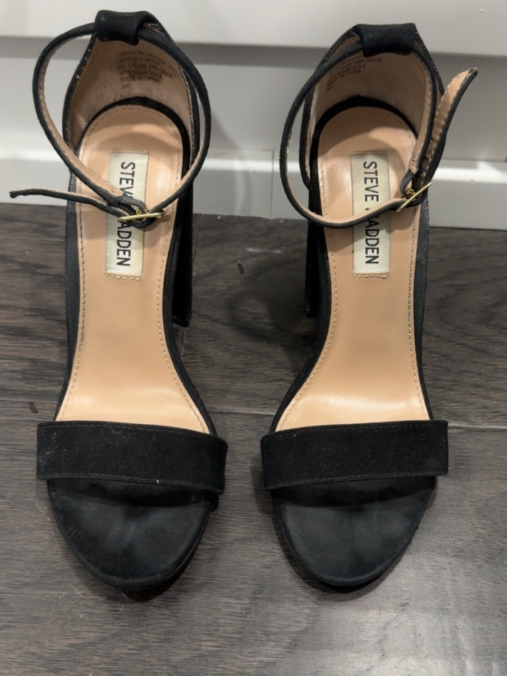 Steve Madden Black Suede Ankle-Strap Wedge